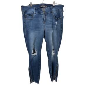 Torrid Skinny Jeans Womens 18R Blue Premium Distressed Ankle Zip Raw Hem